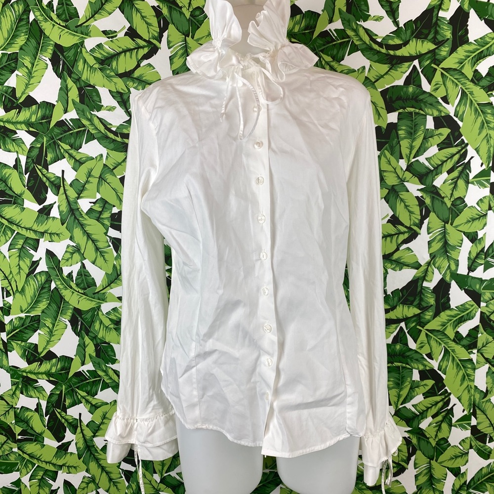 Anne Fontaine Arielle White Ruffle Neck Blouse